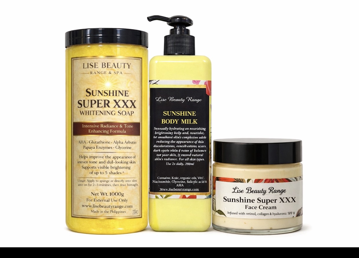 Sunshine Super XXX Whitening Set. Soap, Body Milk & Face Cream Bundle for Brightening & Glowing Skin