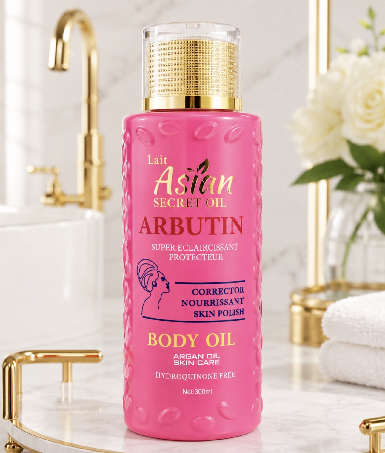 Asian Secret Oil Arbutin Body Oil 300ml – Nourishing Argan Oil for Smooth, Radiant-Looking Skin