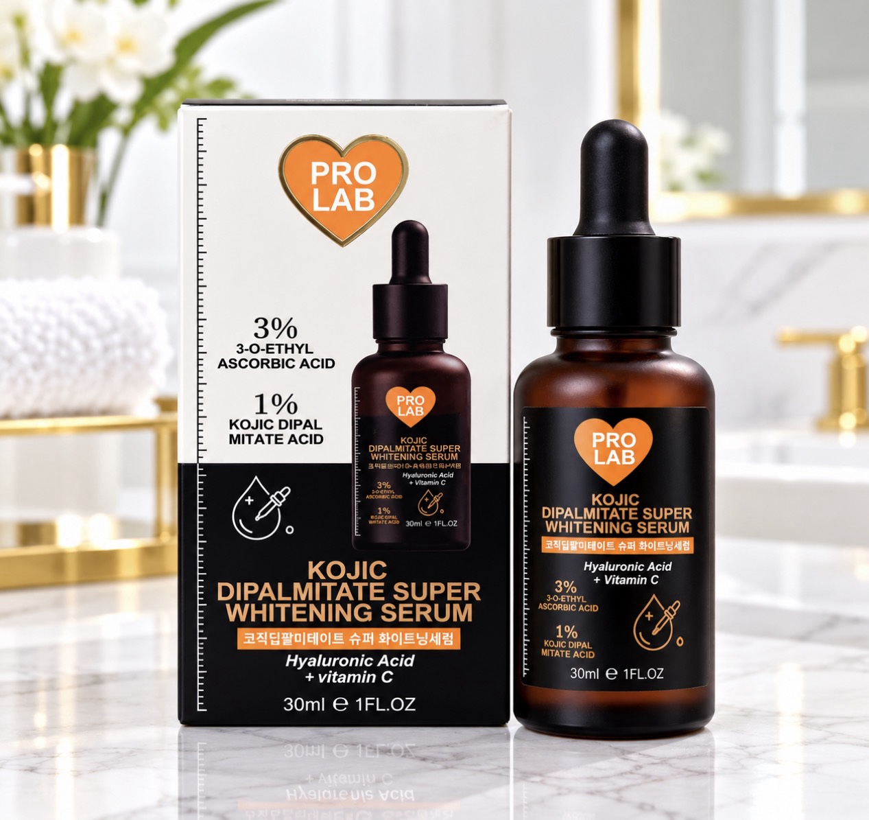 Pro Lab Kojic Dipalmitate Super Whitening Serum – 3% 3-O-Ethyl Ascorbic Acid + 1% Kojic Dipalmitate – 30ml