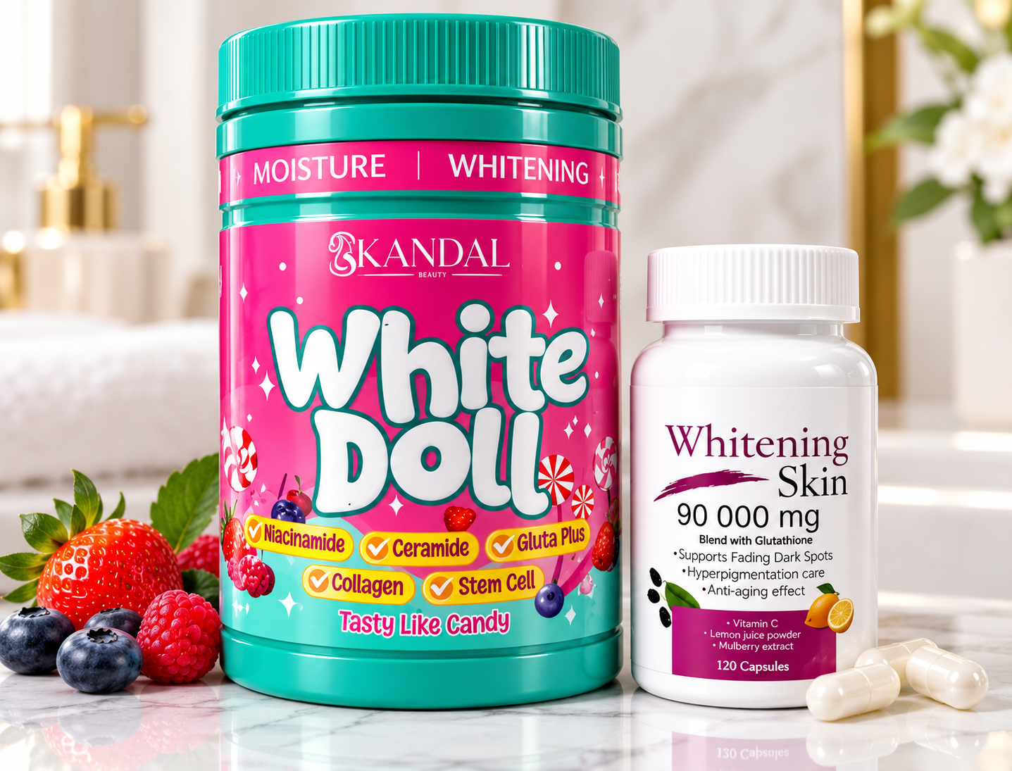White Doll Whitening & Moisturizing Skin Supplement Combo – Glutathione & Beauty Support